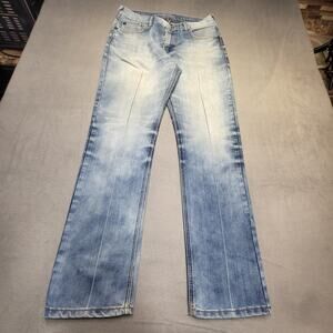Ring Of Fire Jeans Mens 34x32 Blue Manhattan Slim Straight Distressed Denim